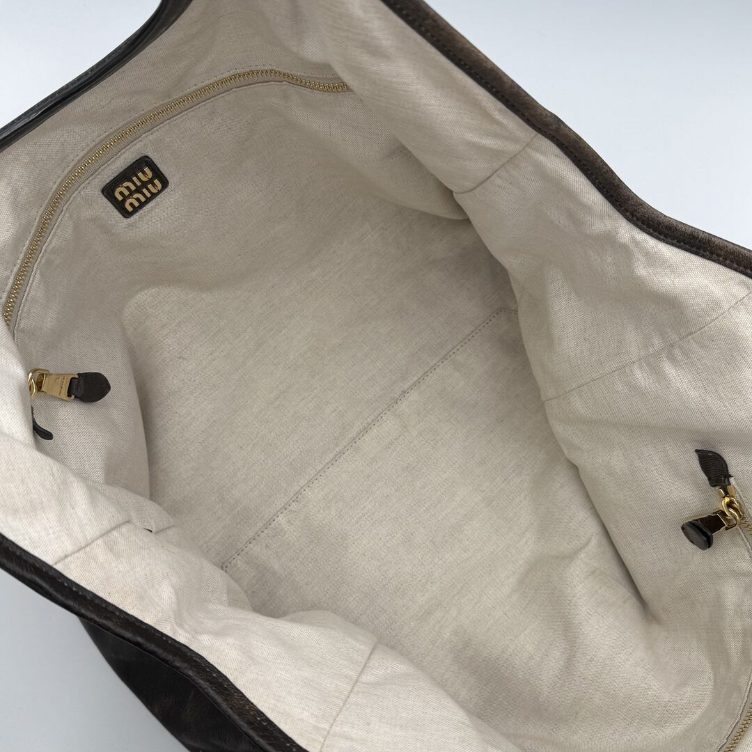 Miu Miu Ivy Coffee Leather Tote Bag
