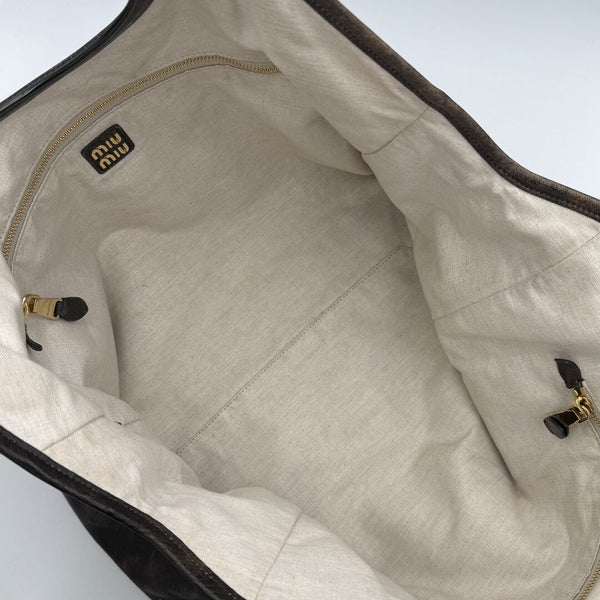 Miu Miu Ivy Coffee Leather Tote Bag
