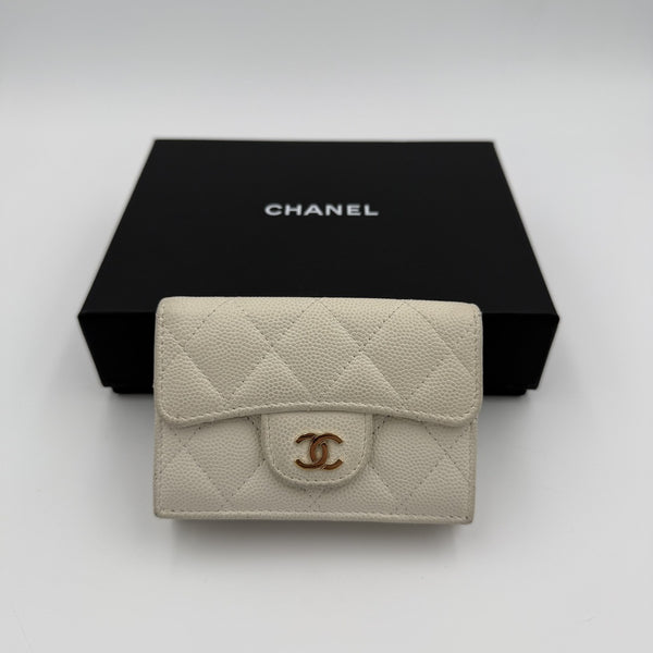 Chanel White Caviar Classic Matelasse Trifold Wallet
