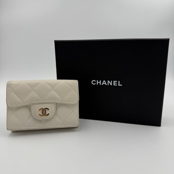 Chanel White Caviar Classic Matelasse Trifold Wallet
