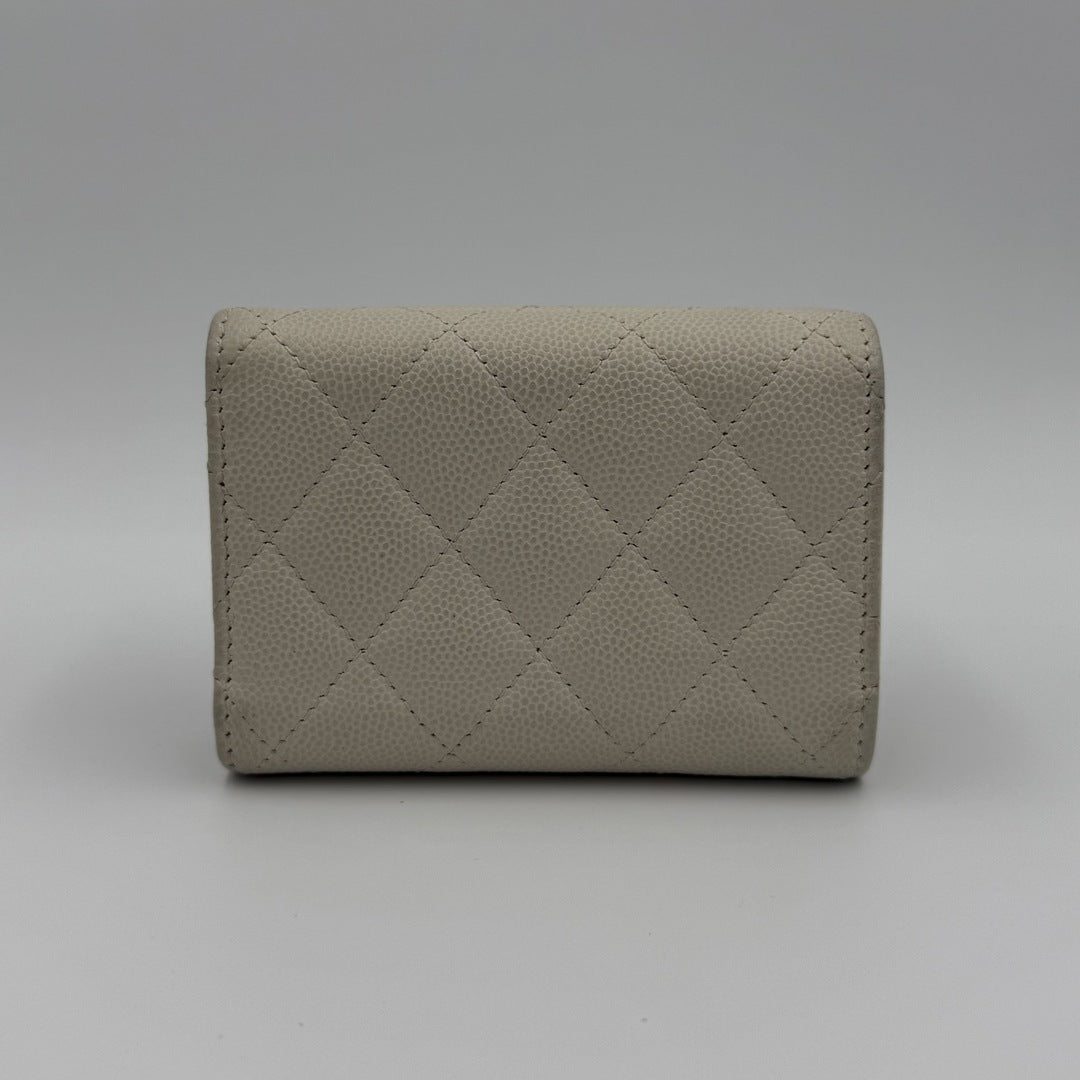 Chanel White Caviar Classic Matelasse Trifold Wallet