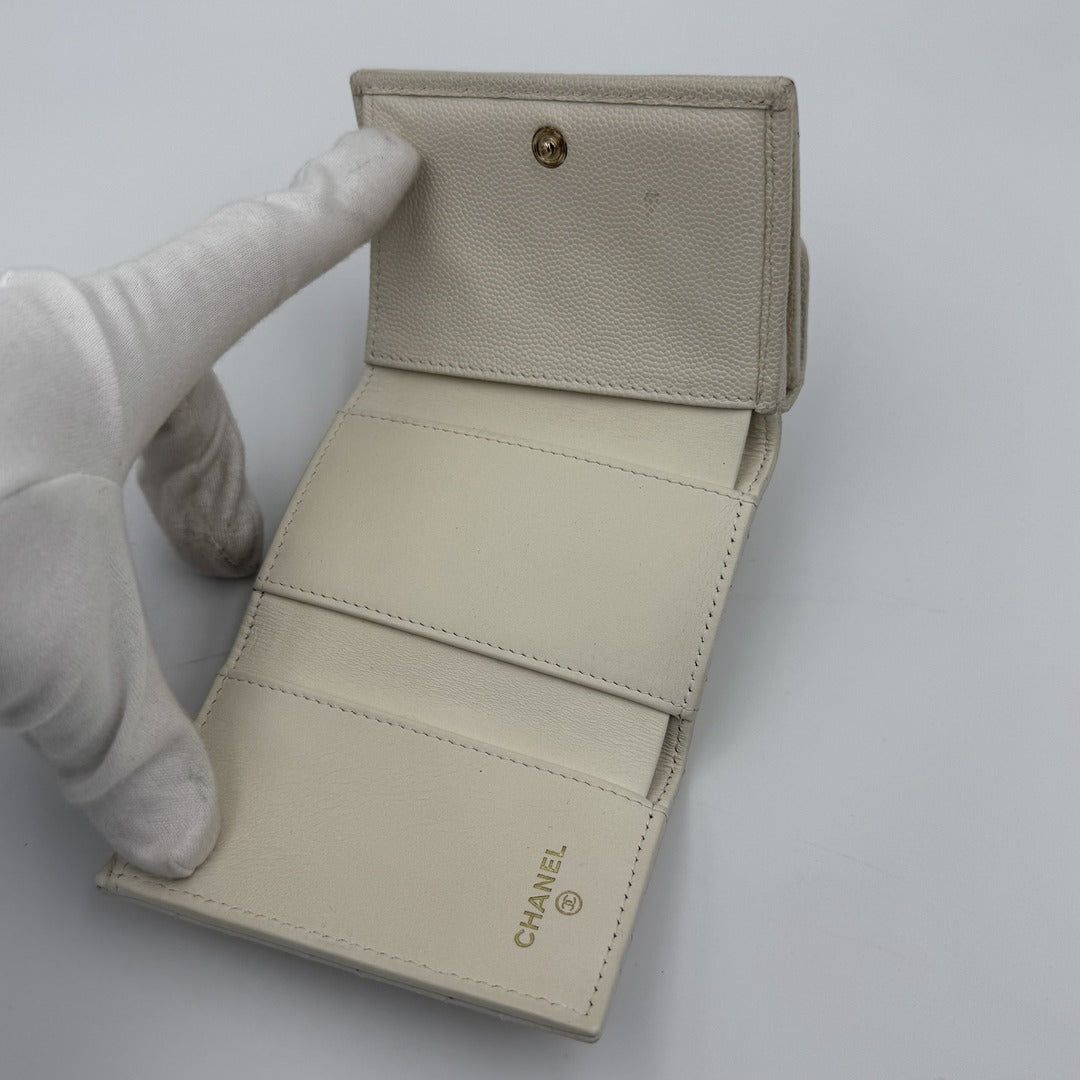 Chanel White Caviar Classic Matelasse Trifold Wallet