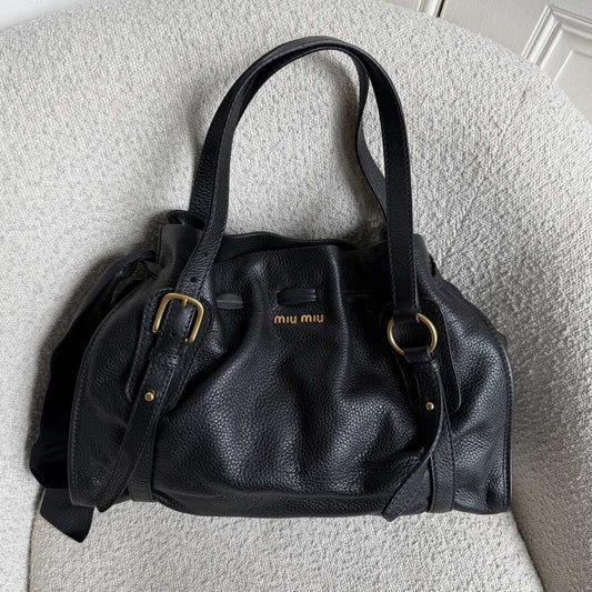 Miu Miu Vitello Leather Black Tote Bag