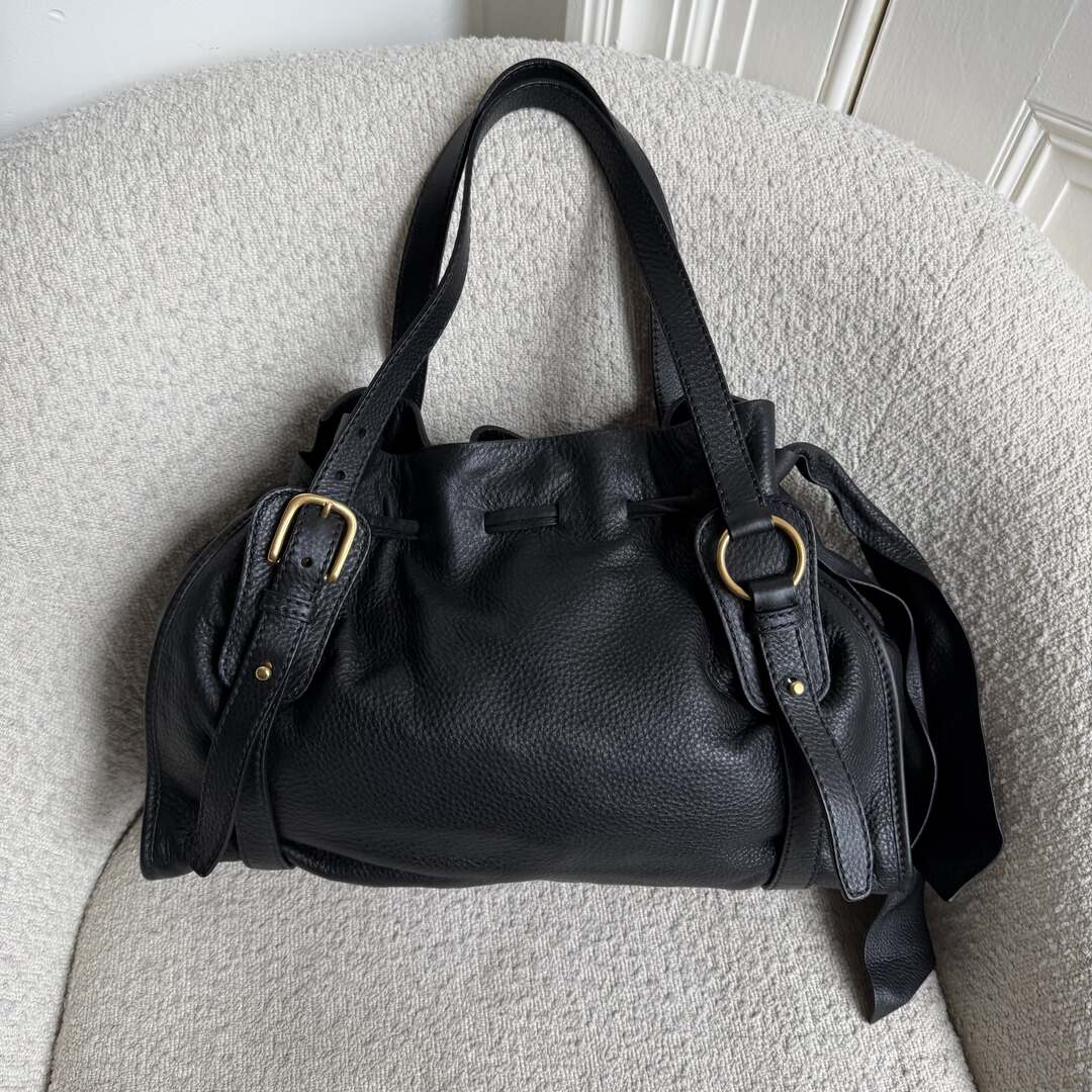 Miu Miu Vitello Leather Black Tote Bag