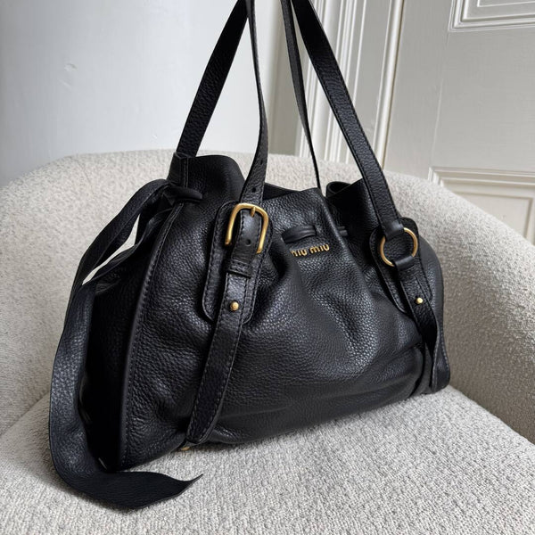 Miu Miu Vitello Leather Black Tote Bag
