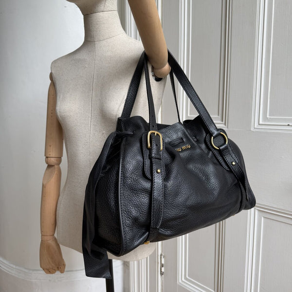 Miu Miu Vitello Leather Black Tote Bag