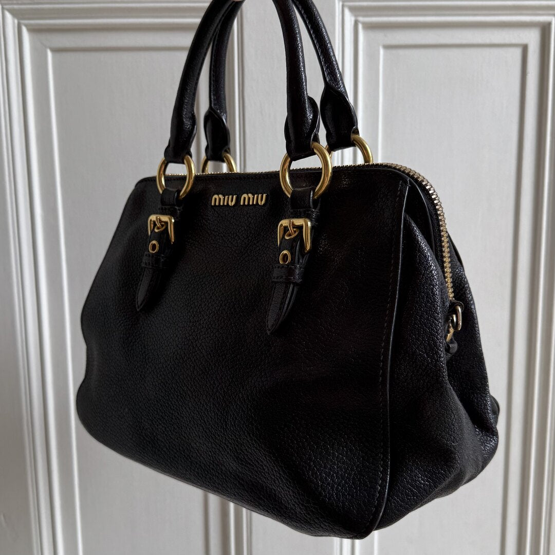 Miu Miu Madras Leather Black Handbag