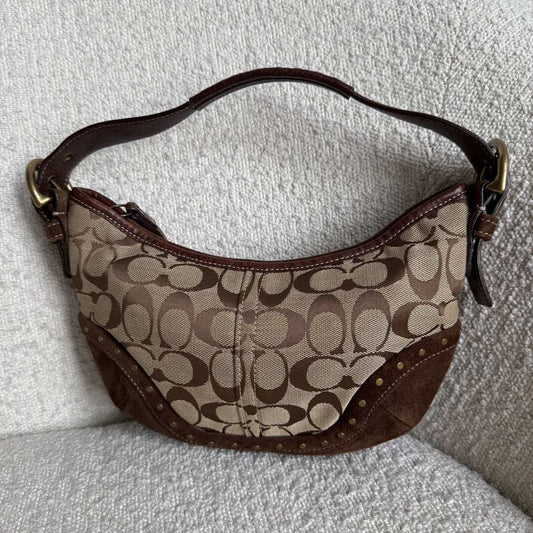 Coach Signature Studded Croissant Brown Shoulder Bag