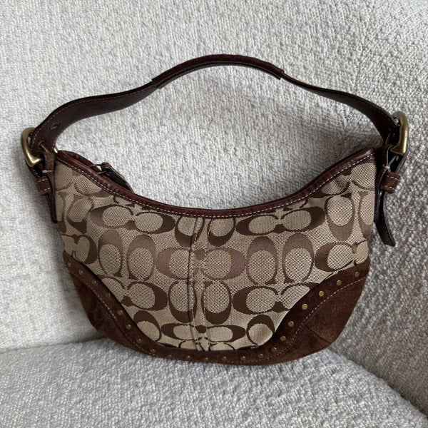 Coach Signature Studded Croissant Brown Shoulder Bag