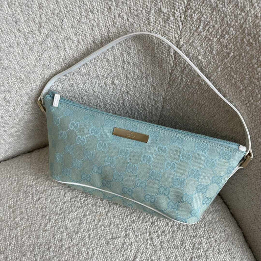 Gucci Monogram Blue Boat Pochette Handbag