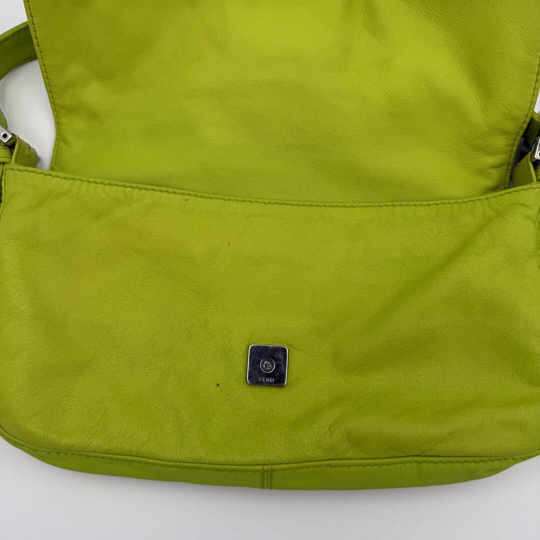 Fendi Mamma Baguette Green Leather Shoulder Bag