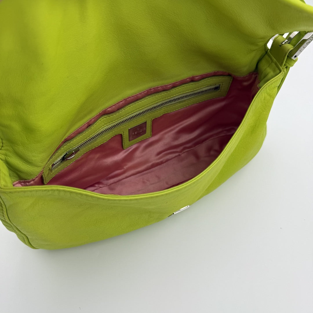 Fendi Mamma Baguette Green Leather Shoulder Bag