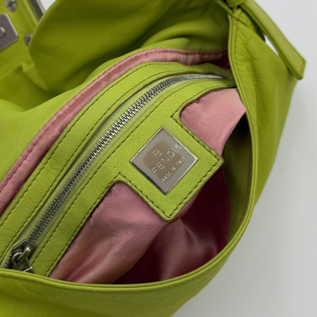 Fendi Mamma Baguette Green Leather Shoulder Bag