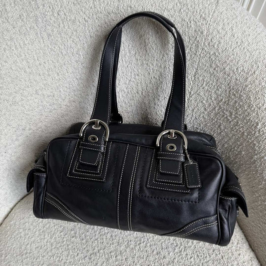 Coach Boston Leather Black Shoulder Bag