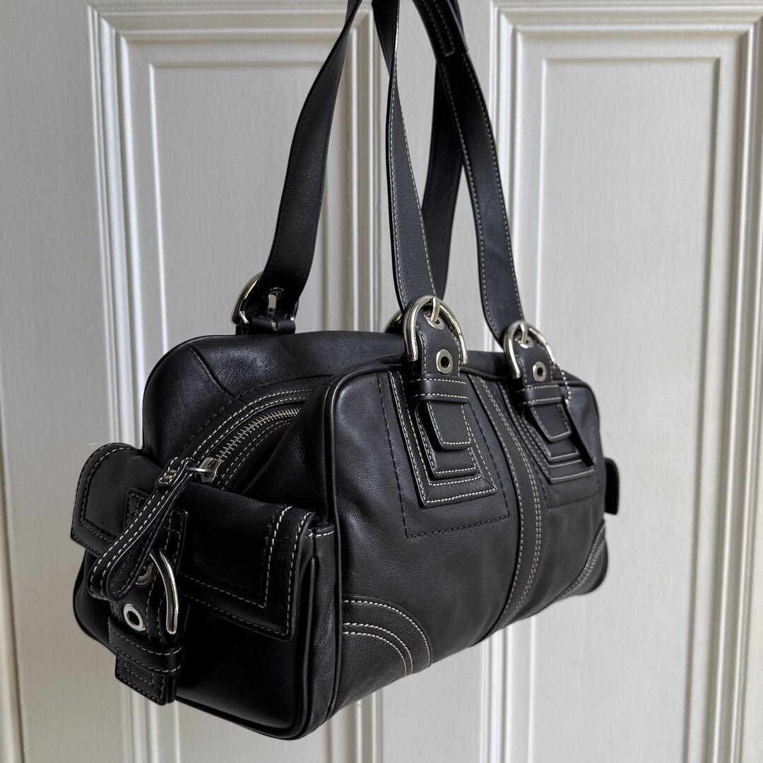 Coach Boston Leather Black Shoulder Bag
