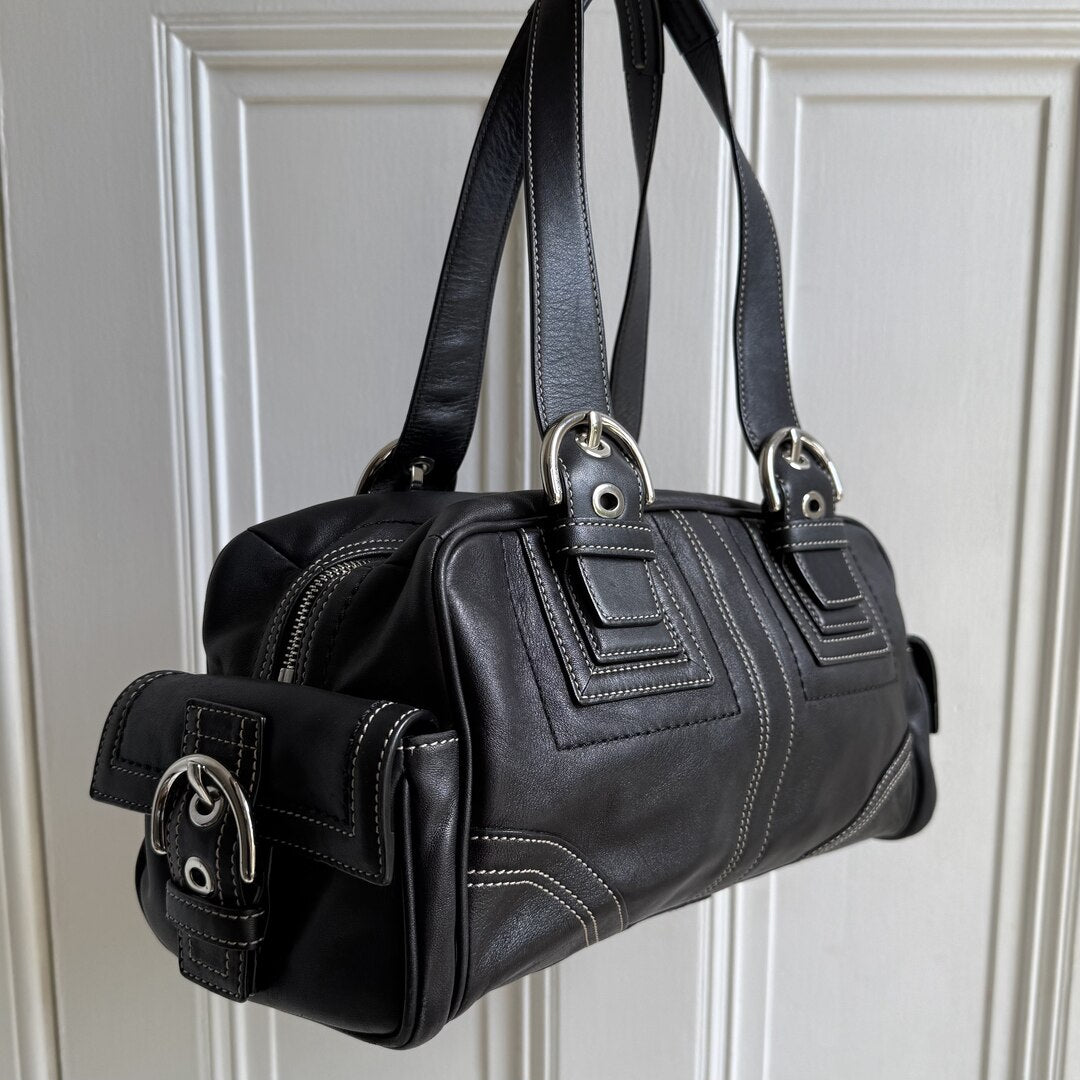 Coach Boston Leather Black Shoulder Bag
