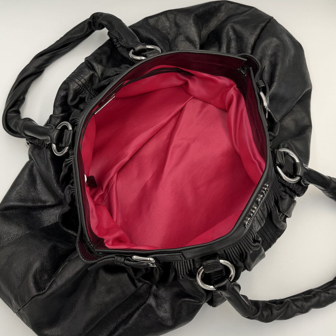 Miu Miu Crinkled Leather Black Shoulder Bag