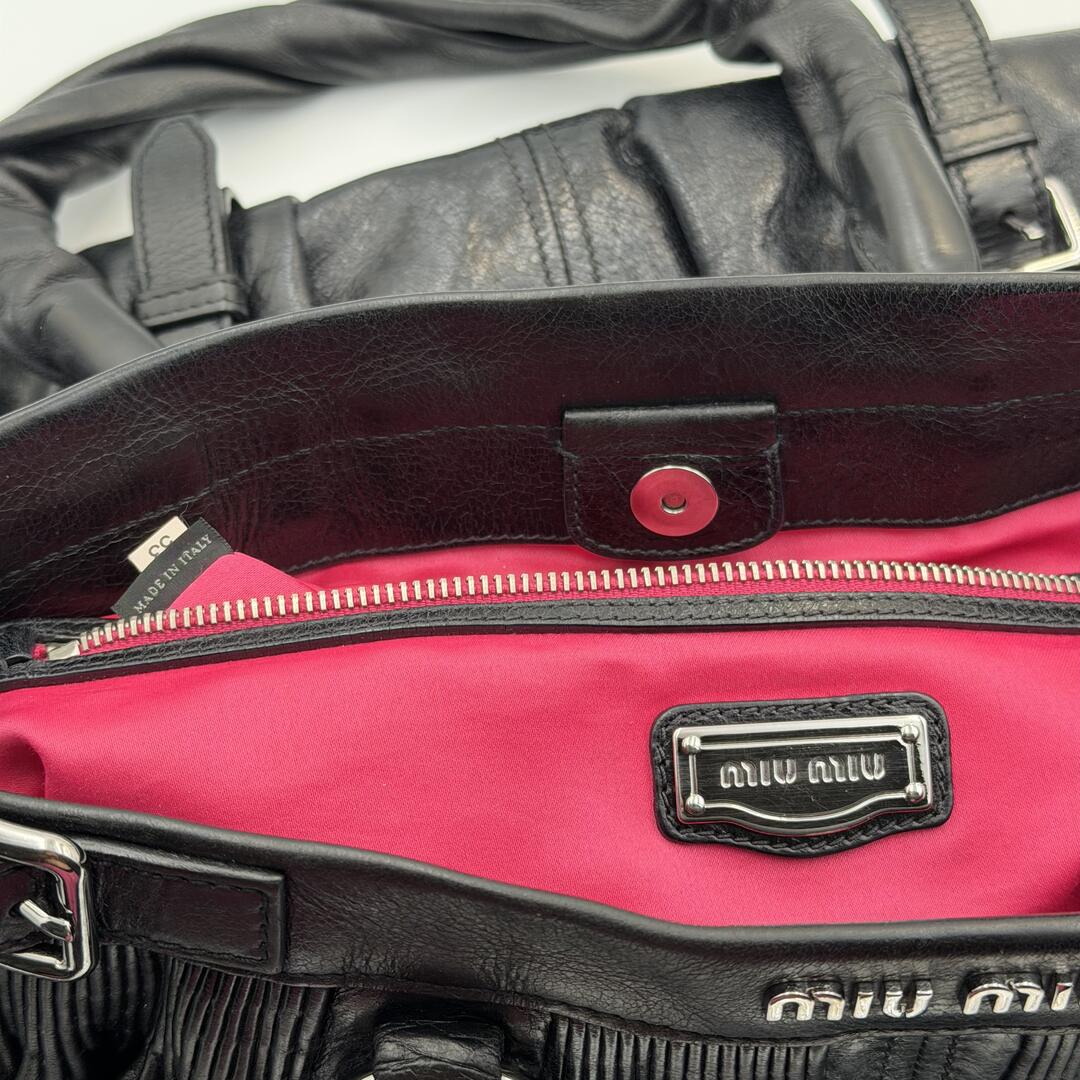 Miu Miu Crinkled Leather Black Shoulder Bag