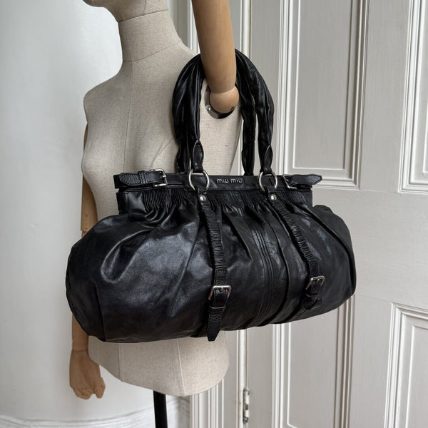 Miu Miu Crinkled Leather Black Shoulder Bag