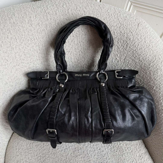 Miu Miu Crinkled Leather Black Shoulder Bag