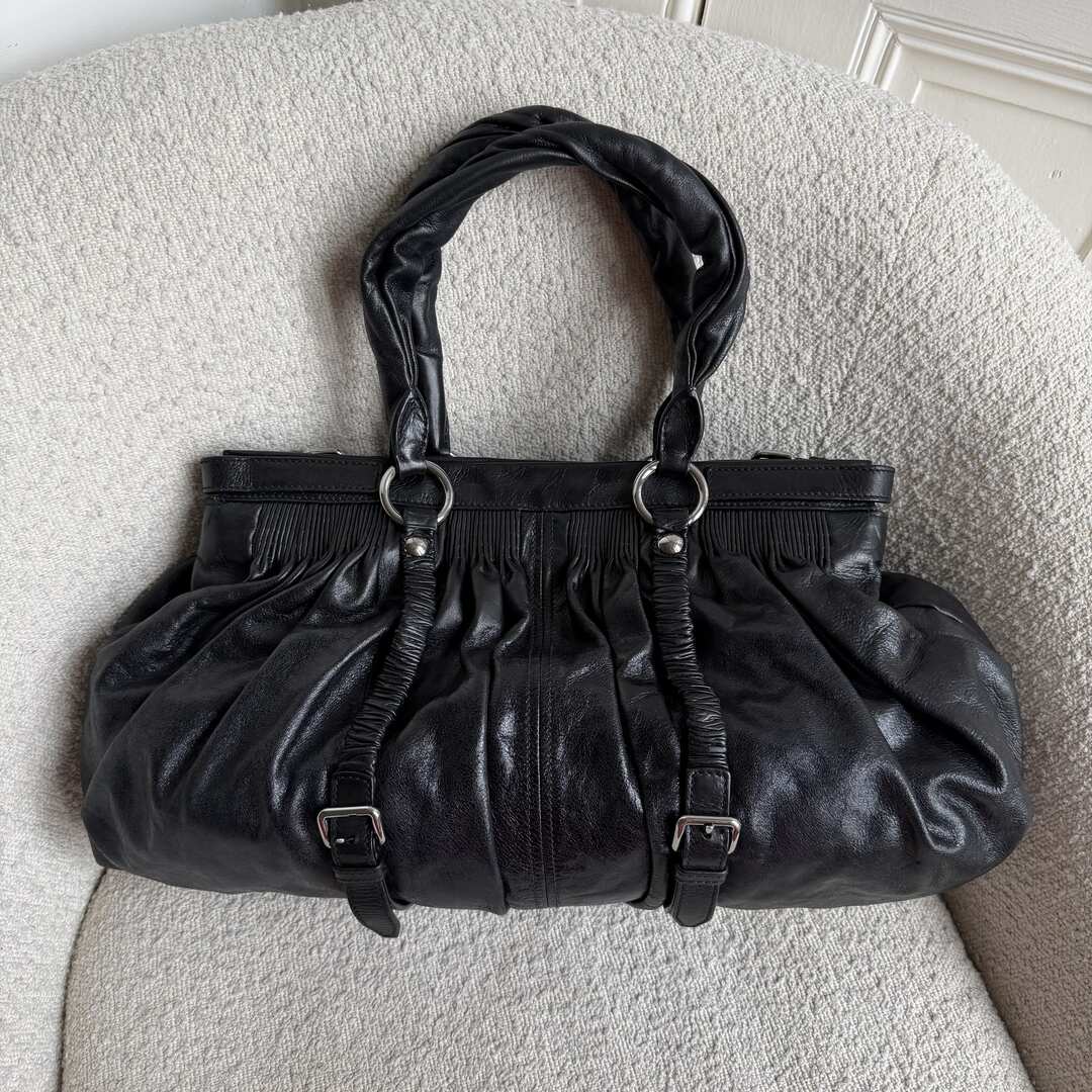 Miu Miu Crinkled Leather Black Shoulder Bag