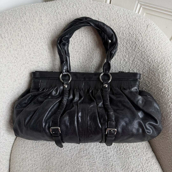 Miu Miu Crinkled Leather Black Shoulder Bag