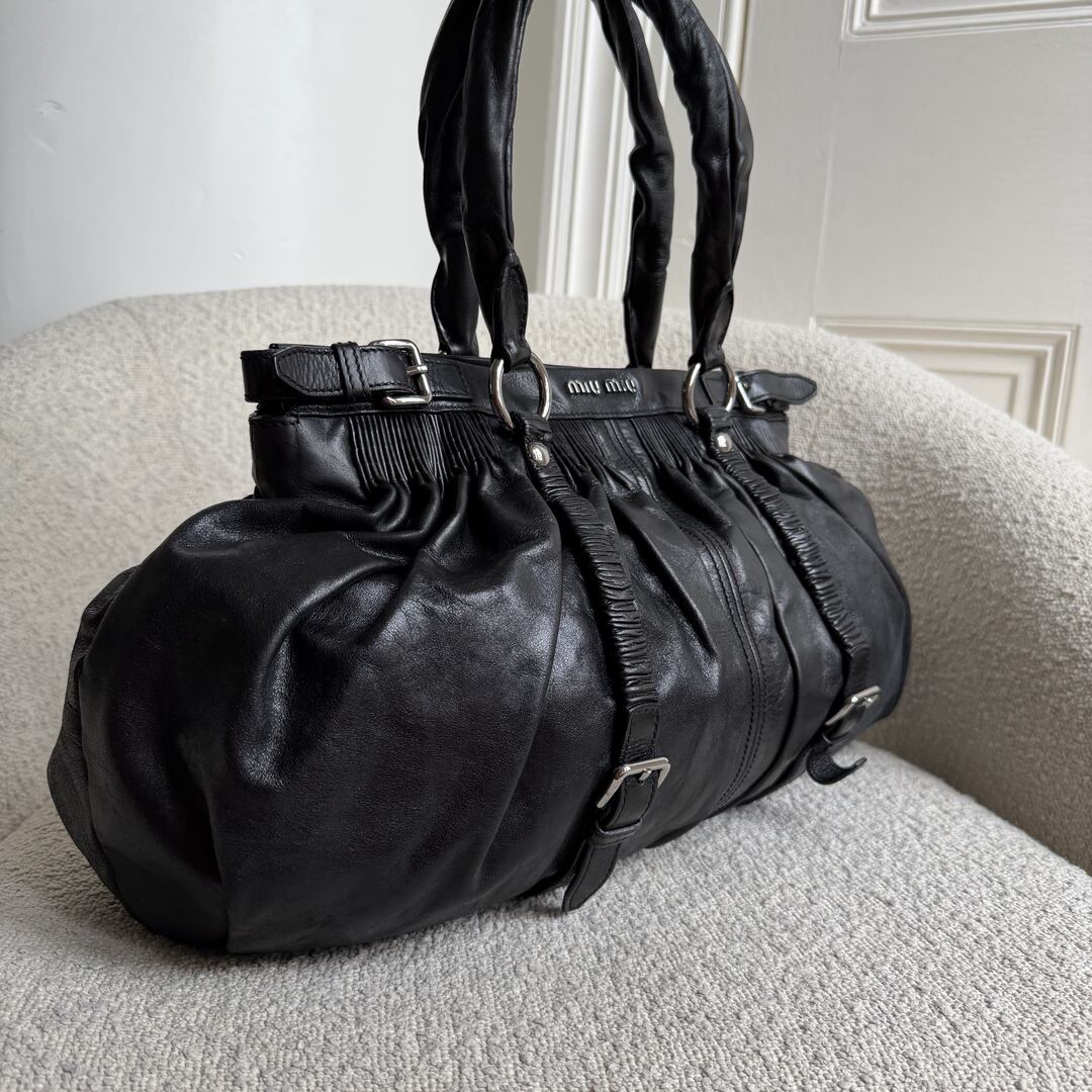 Miu Miu Crinkled Leather Black Shoulder Bag
