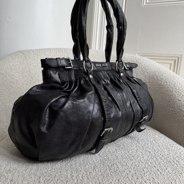 Miu Miu Crinkled Leather Black Shoulder Bag