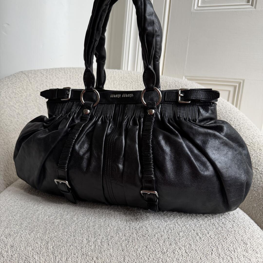 Miu Miu Crinkled Leather Black Shoulder Bag