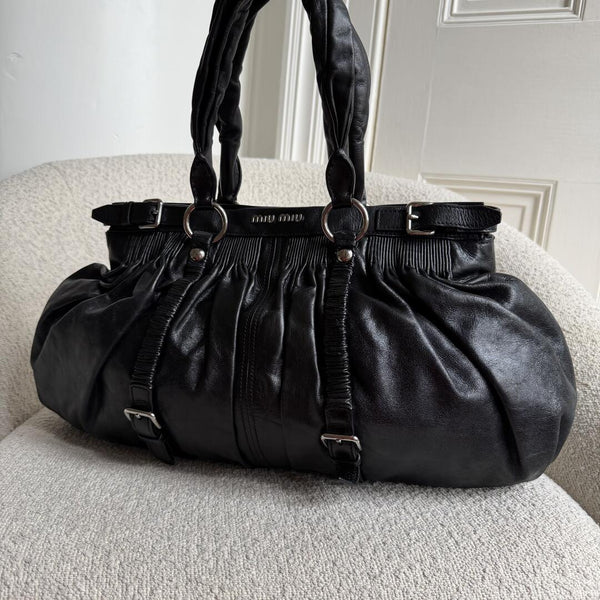 Miu Miu Crinkled Leather Black Shoulder Bag