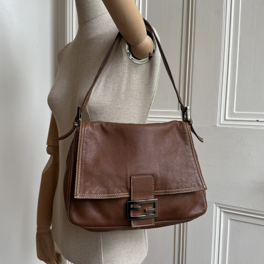 Fendi Mamma Baguette Brown Leather Shoulder Bag