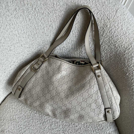 Gucci Guccissima Abbey Leather Cream Tote Bag