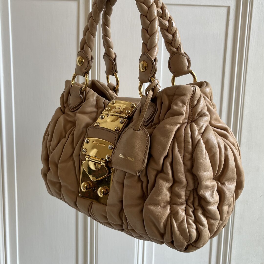 Miu Miu Matelasse Beige Leather Handbag