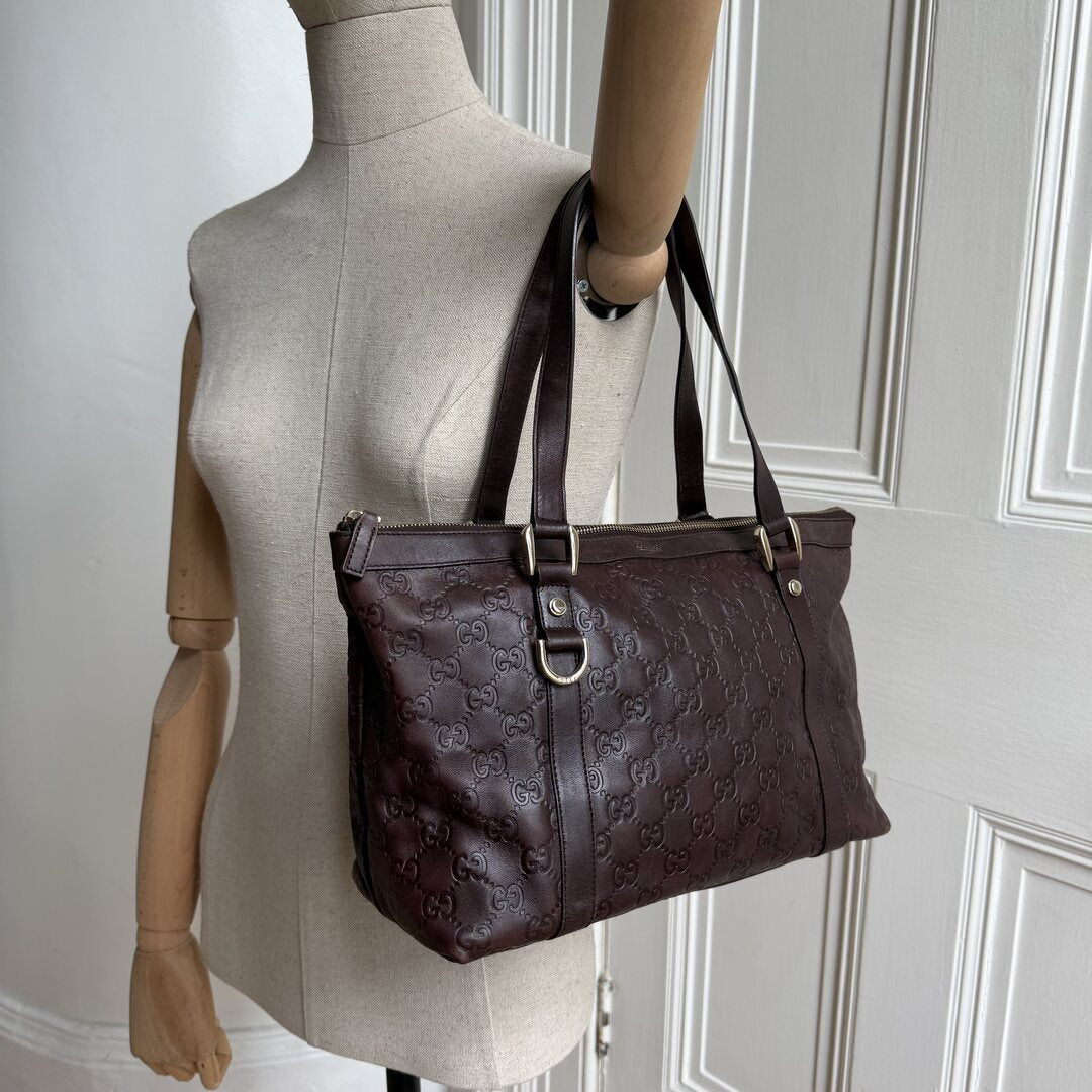 Gucci Guccissima Abbey Brown Leather Shoulder Bag
