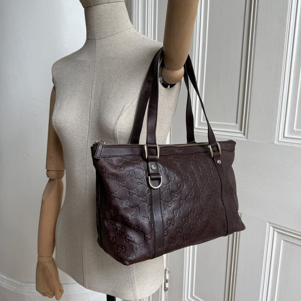 Gucci Guccissima Abbey Brown Leather Shoulder Bag