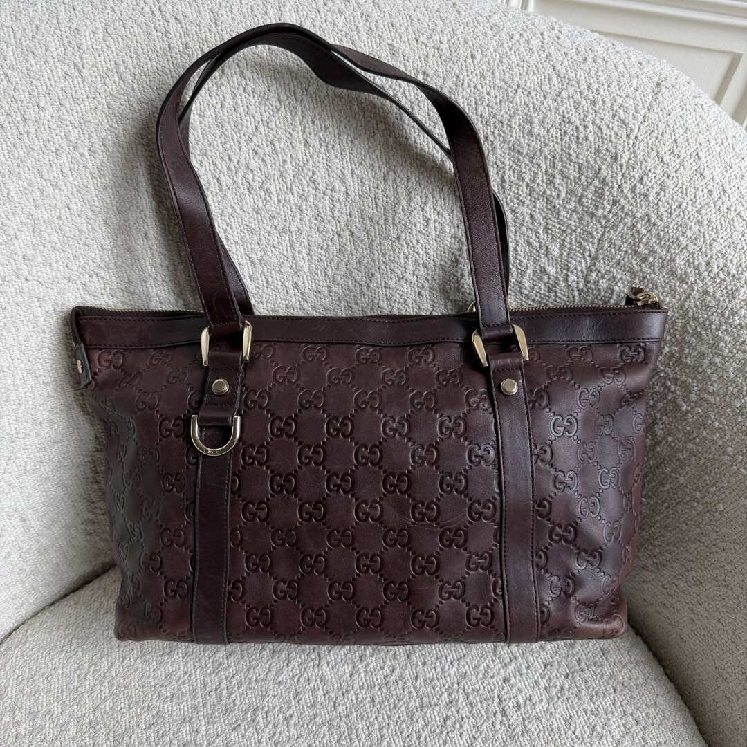Gucci Guccissima Abbey Brown Leather Shoulder Bag