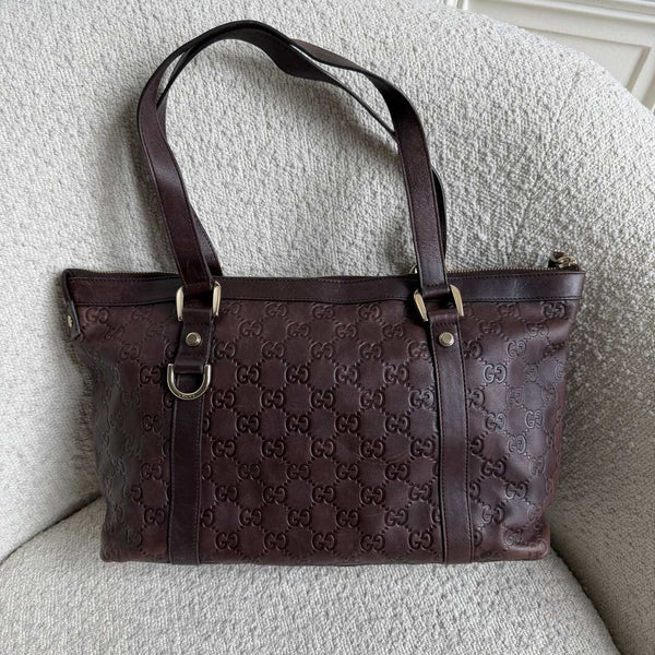 Gucci Guccissima Abbey Brown Leather Shoulder Bag