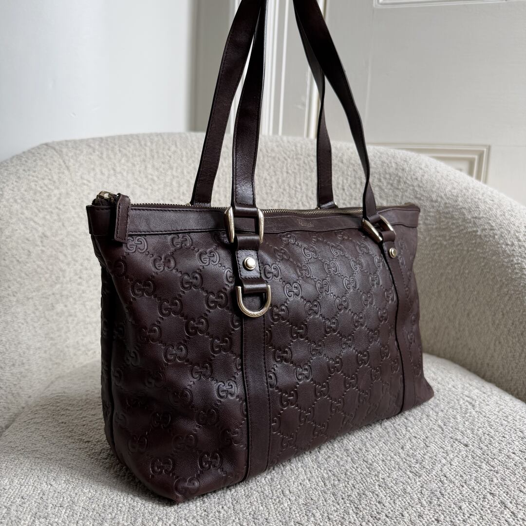 Gucci Guccissima Abbey Brown Leather Shoulder Bag