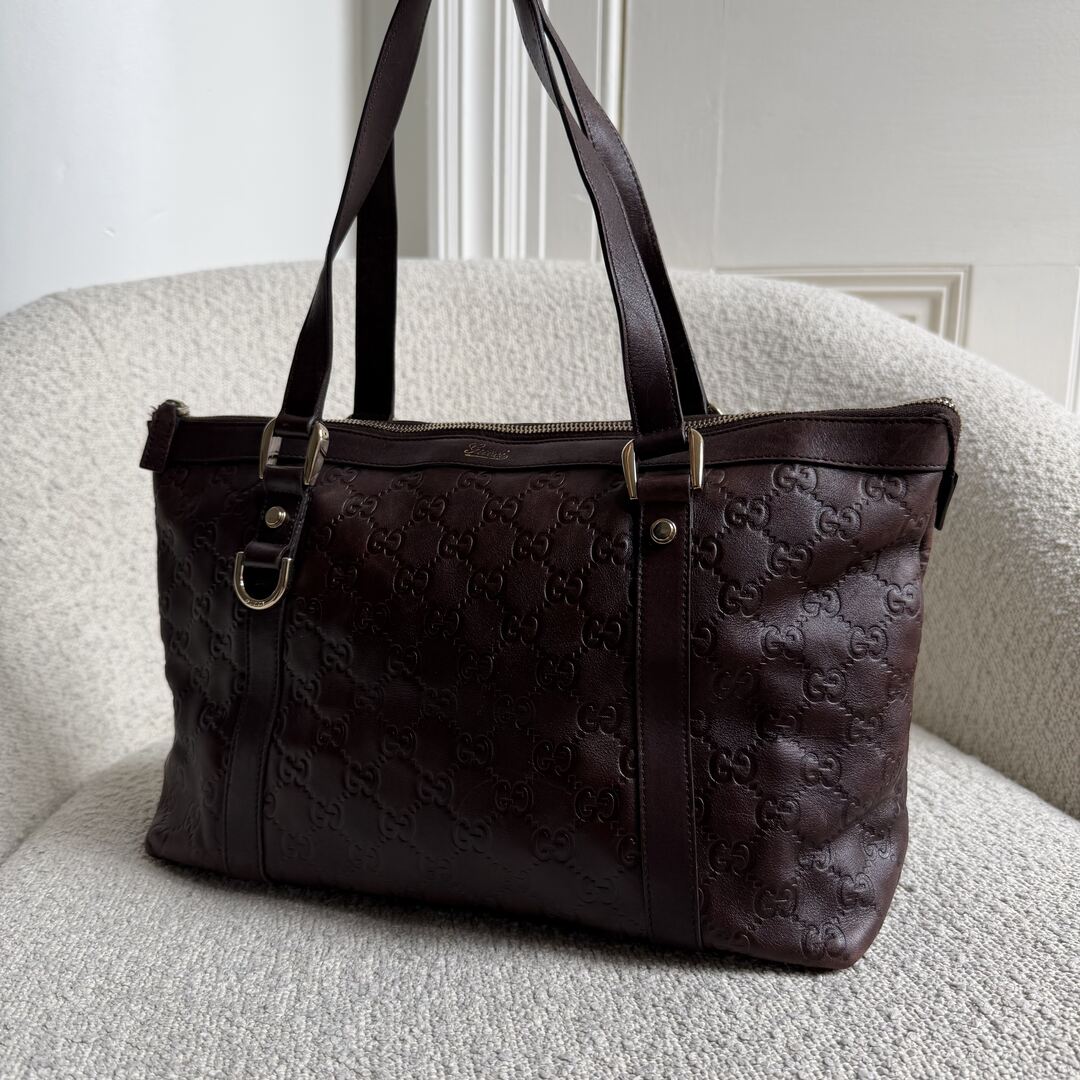 Gucci Guccissima Abbey Brown Leather Shoulder Bag