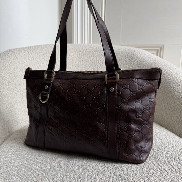 Gucci Guccissima Abbey Brown Leather Shoulder Bag