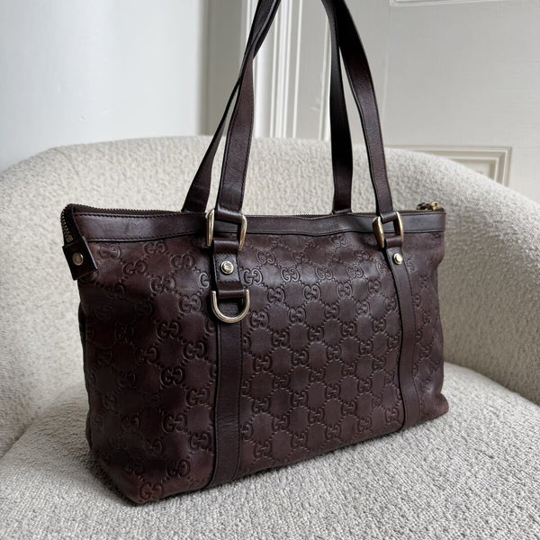 Gucci Guccissima Abbey Brown Leather Shoulder Bag