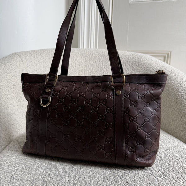 Gucci Guccissima Abbey Brown Leather Shoulder Bag