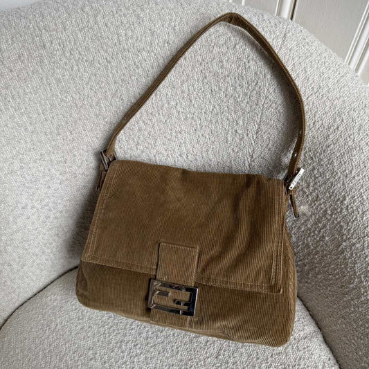 Fendi Mamma Baguette Corduroy Brown Shoulder Bag