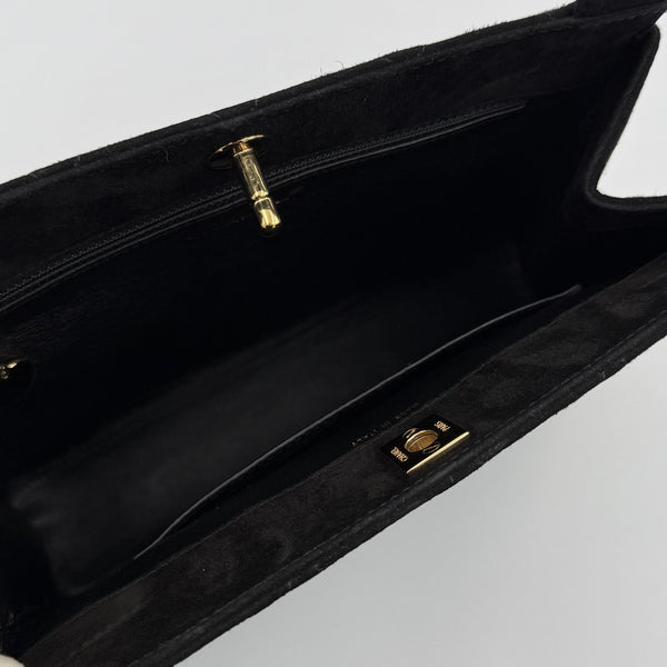 90s Chanel Turnlock CC 24K Gold Suede Black Shoulder Bag