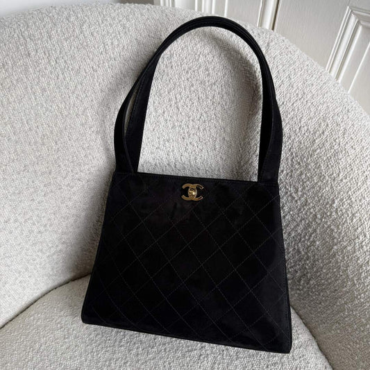 90s Chanel Turnlock CC 24K Gold Suede Black Shoulder Bag
