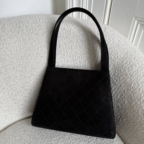 90s Chanel Turnlock CC 24K Gold Suede Black Shoulder Bag