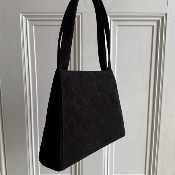 90s Chanel Turnlock CC 24K Gold Suede Black Shoulder Bag