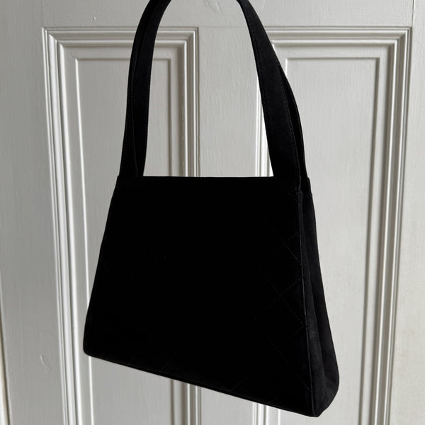 90s Chanel Turnlock CC 24K Gold Suede Black Shoulder Bag
