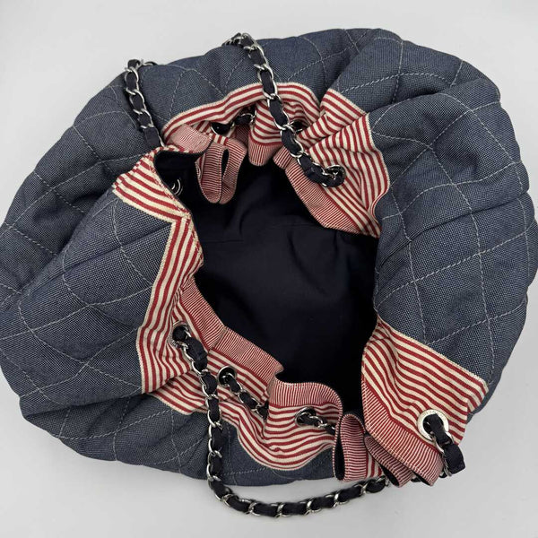 2009 Chanel CC Quilted Stitch Denim Chain Shoulder Bag