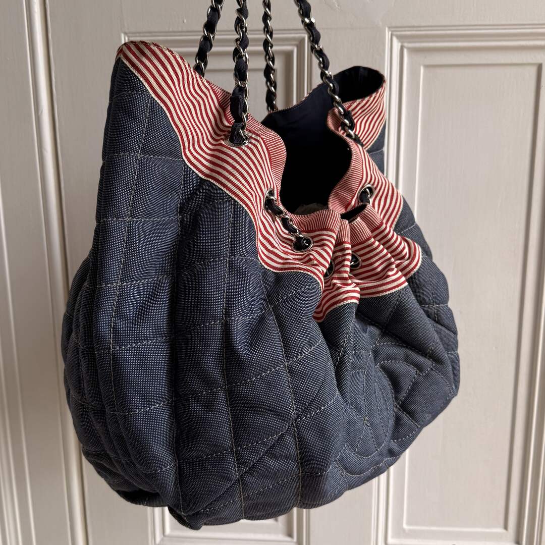 2009 Chanel CC Quilted Stitch Denim Chain Shoulder Bag